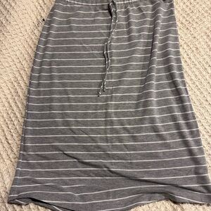 Sweet Claire Gray and White Striped Midi Skirt